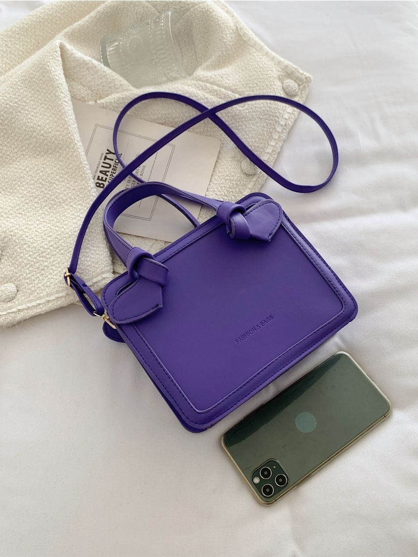 Letter Graphic Knot Detail Double Handle Square Bag