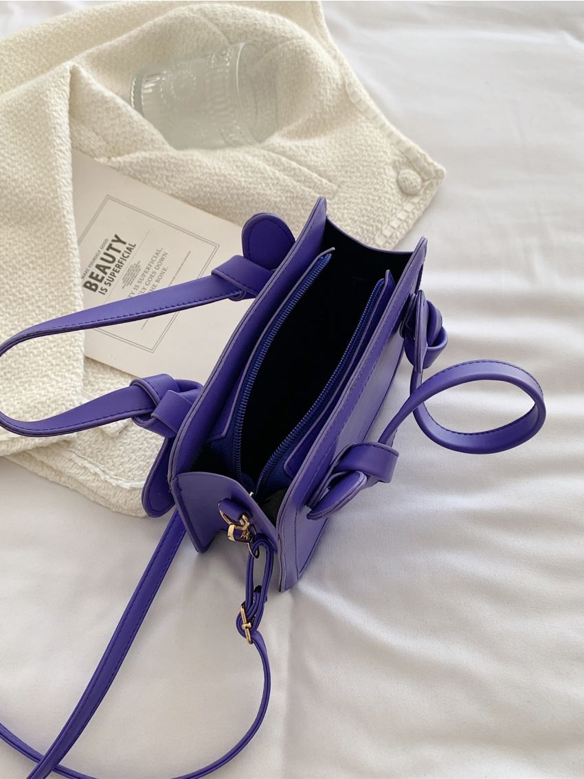 Letter Graphic Knot Detail Double Handle Square Bag