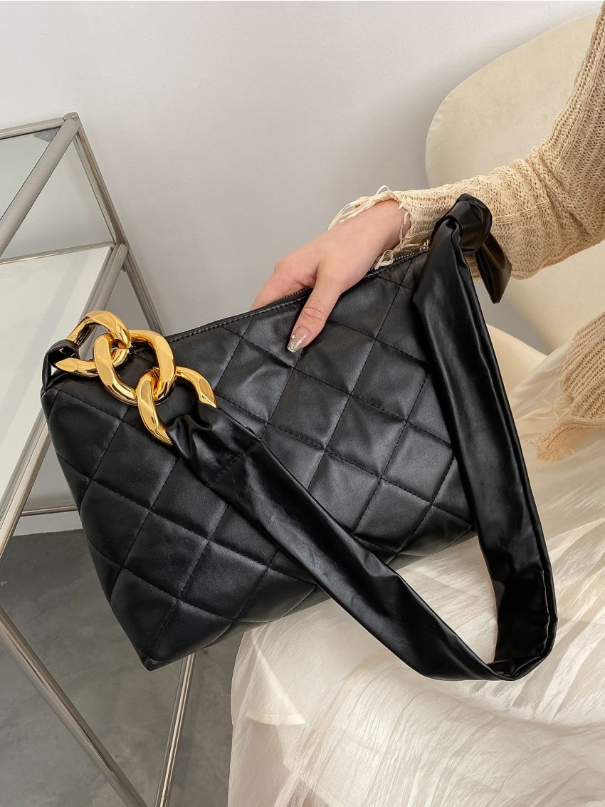 Quilted Chain Detail Square Bag