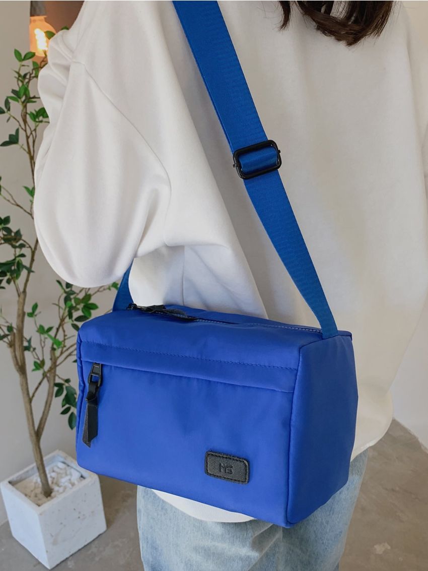 Letter Patched Detail Canvas Bucket Bag