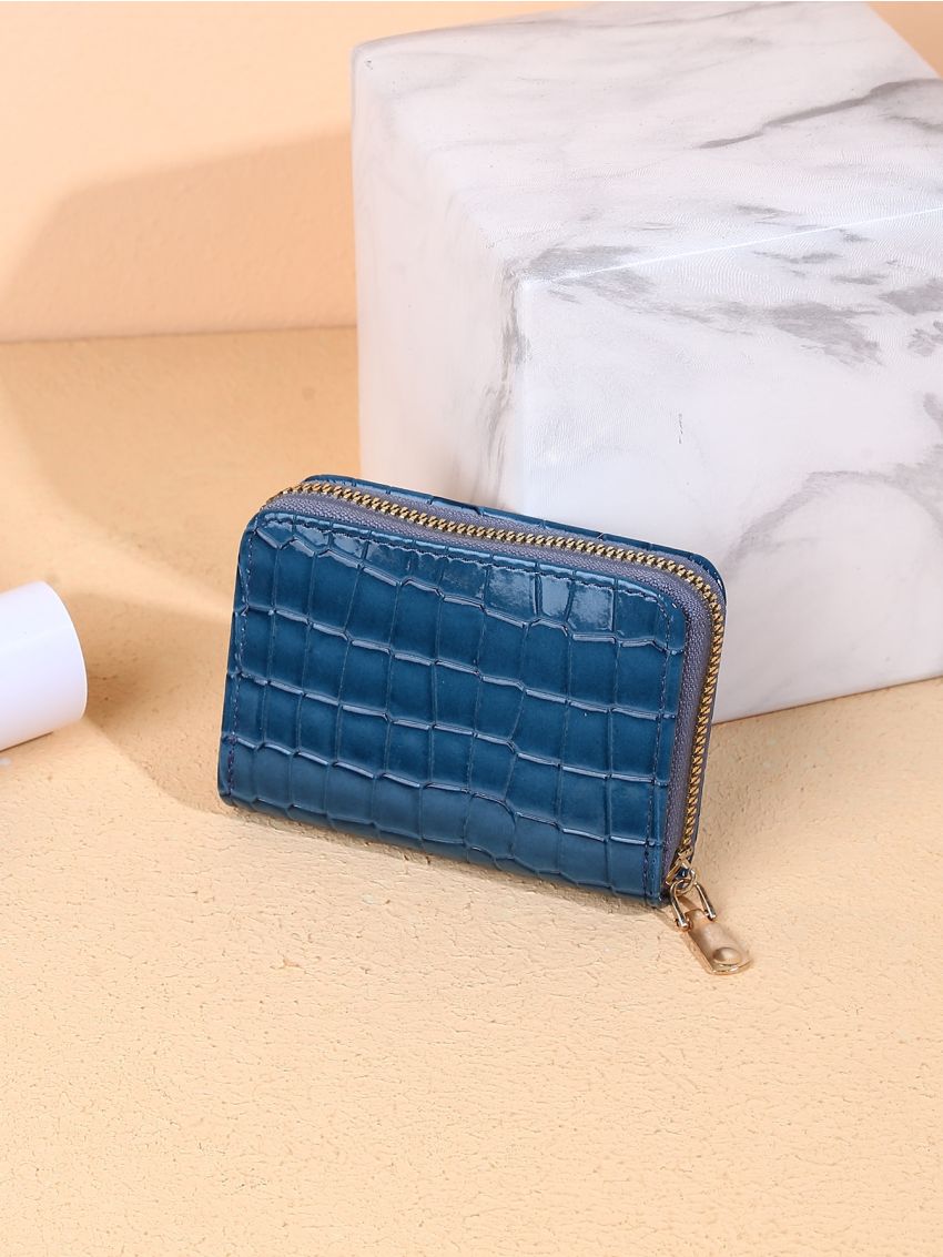 Crocodile Embossed Zip Around Small Wallet