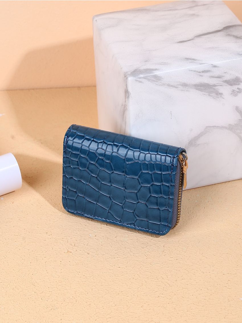 Crocodile Embossed Zip Around Small Wallet