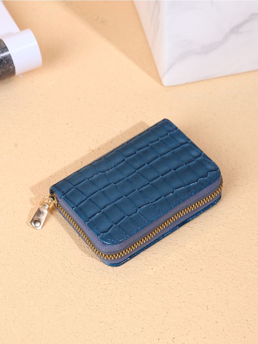 Crocodile Embossed Zip Around Small Wallet