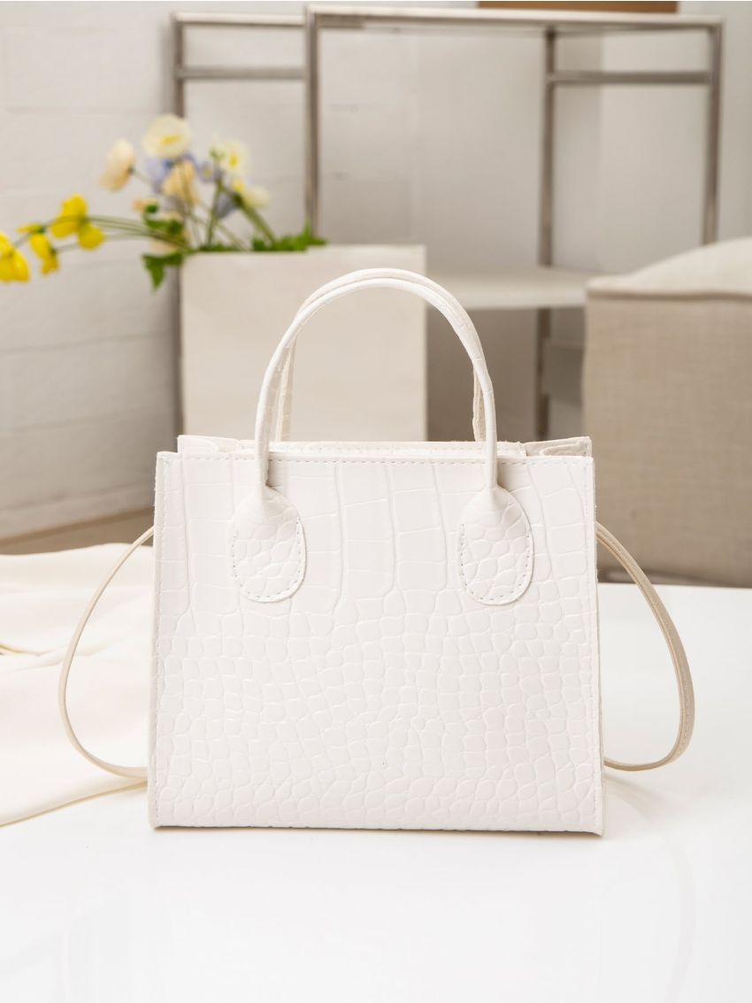 Mini Metal Decor Litchi Embossed Bucket Bag