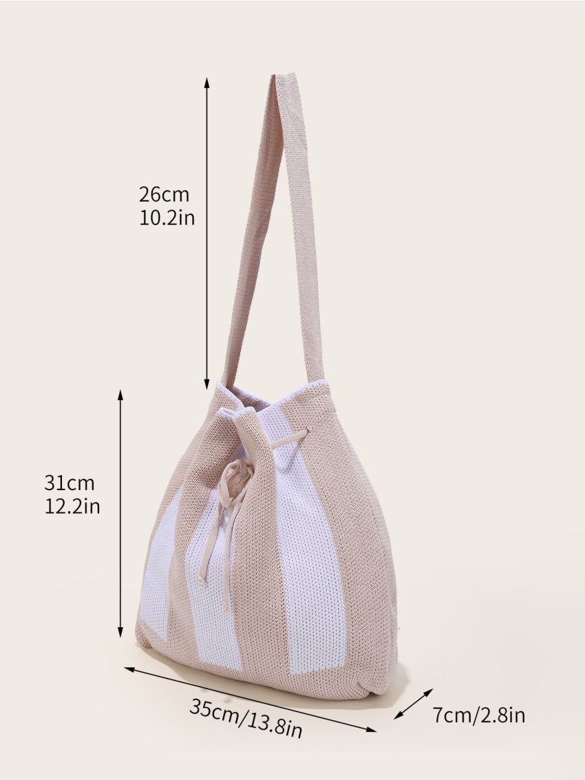 Two Tone Drawstring Design Crochet Bag
