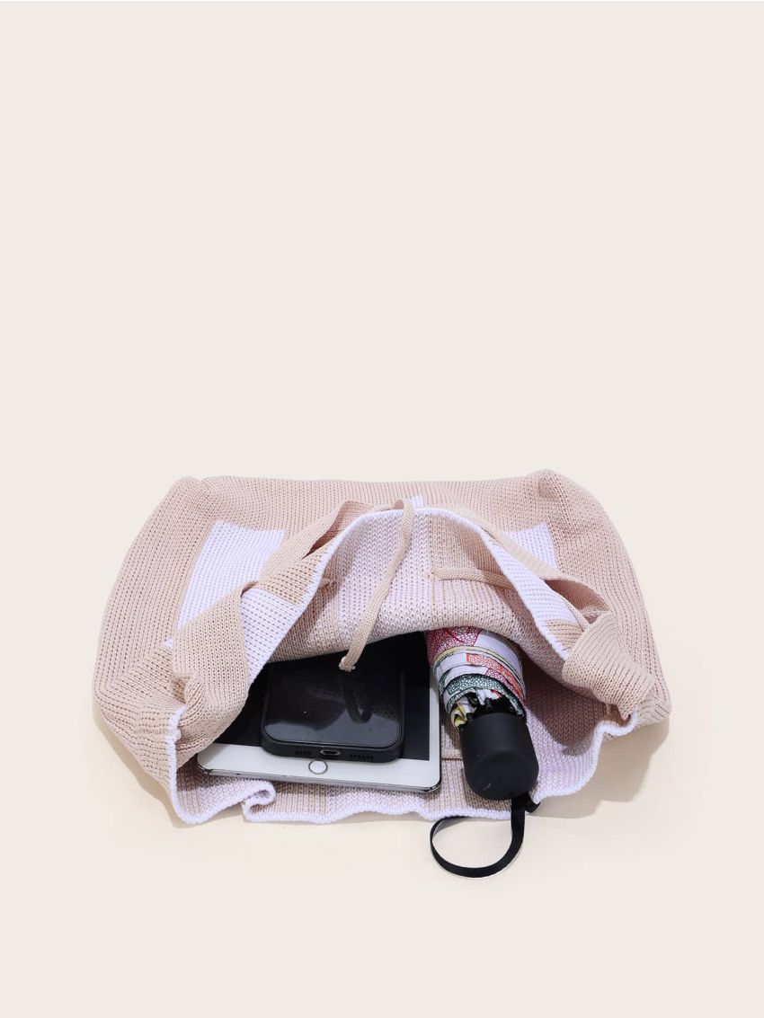 Two Tone Drawstring Design Crochet Bag