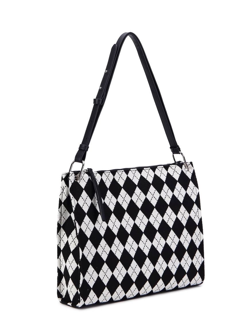 Argyle Print Canvas Square Bag