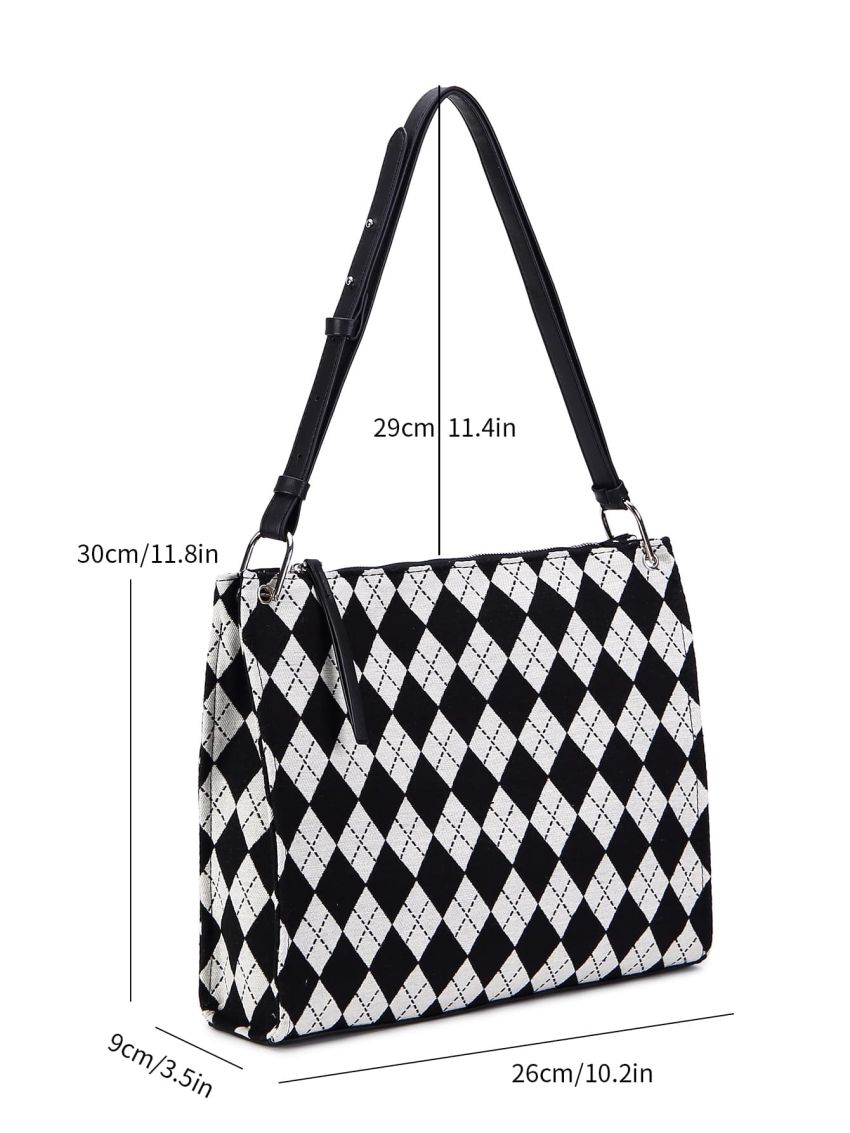 Argyle Print Canvas Square Bag