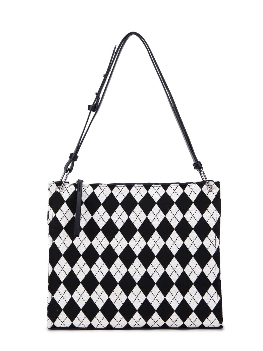 Argyle Print Canvas Square Bag