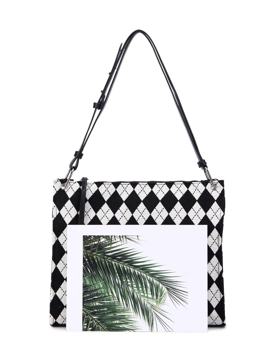 Argyle Print Canvas Square Bag
