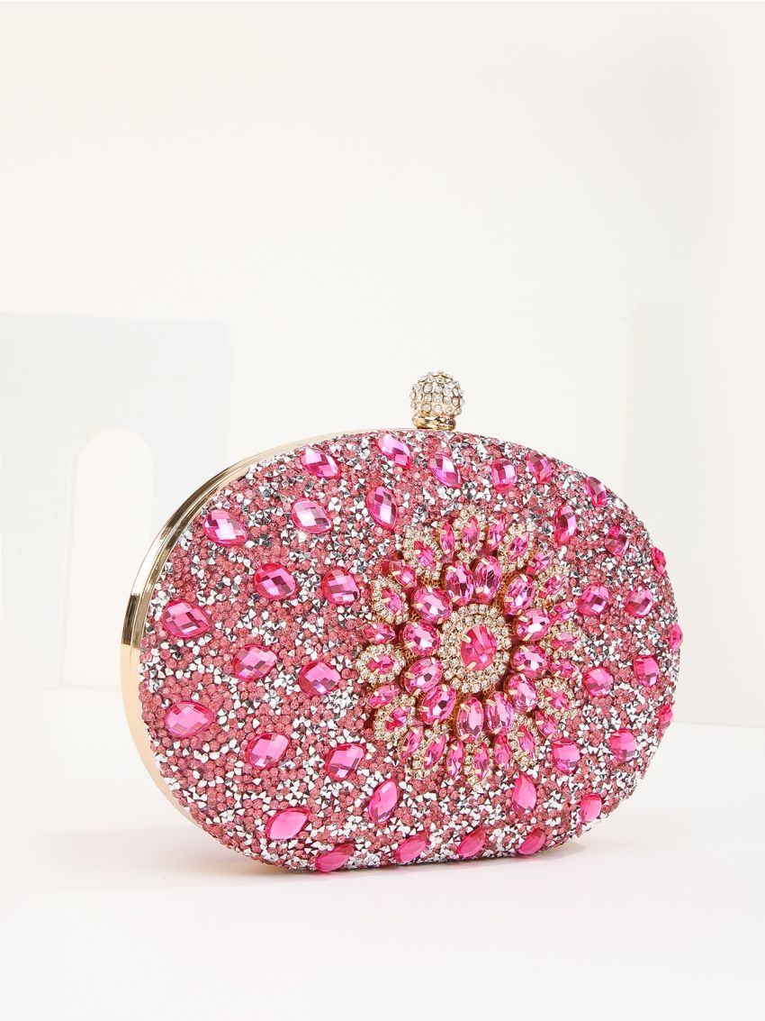 Mini Rhinestone Detail Colorblock Box Bag