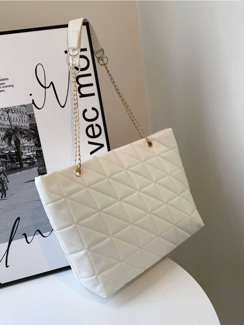 Quilted Chain Shoulder Tote Bag