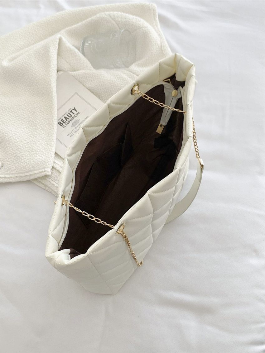 Quilted Chain Shoulder Tote Bag