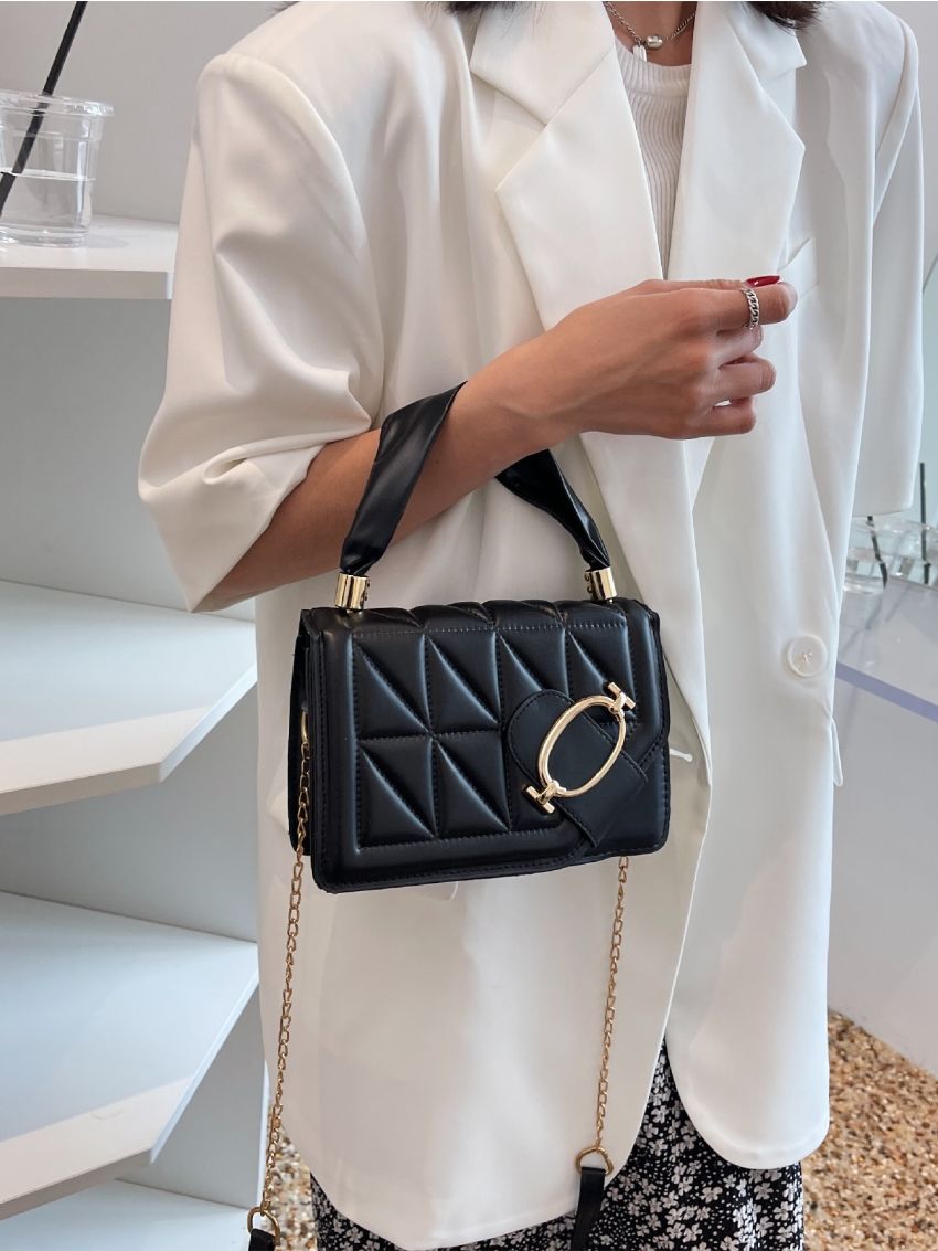 Metal Decor Quilted Square Bag