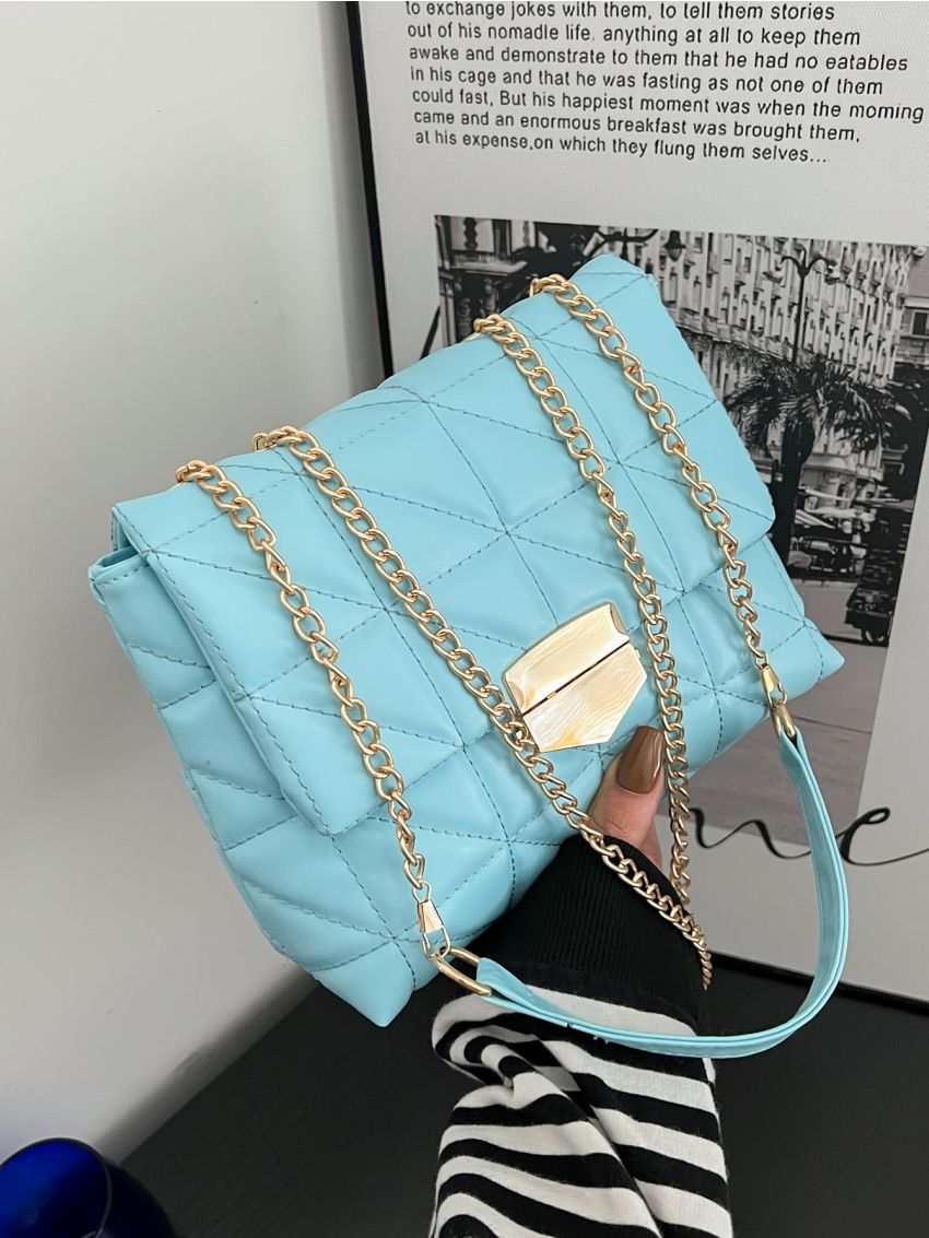 Quilted Pattern Chain Square Bag