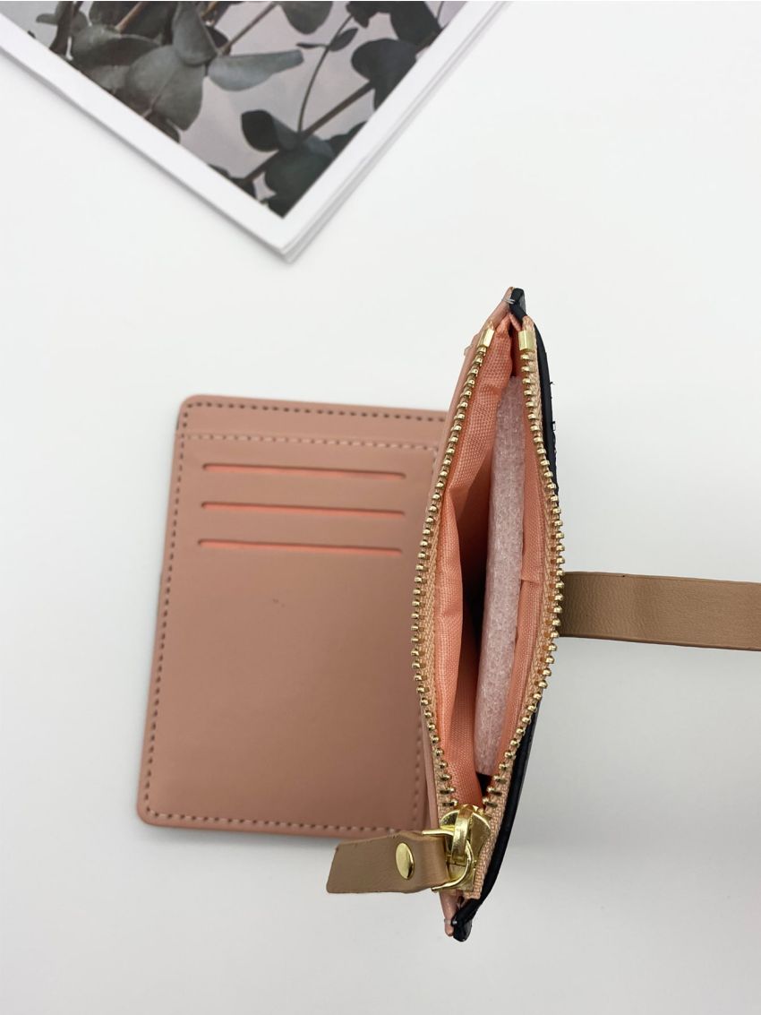 Metallic Decor Zip Small Wallet