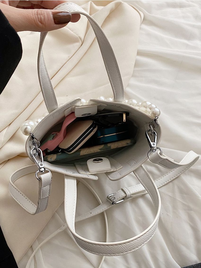 Faux Pearl Decor Bucket Bag