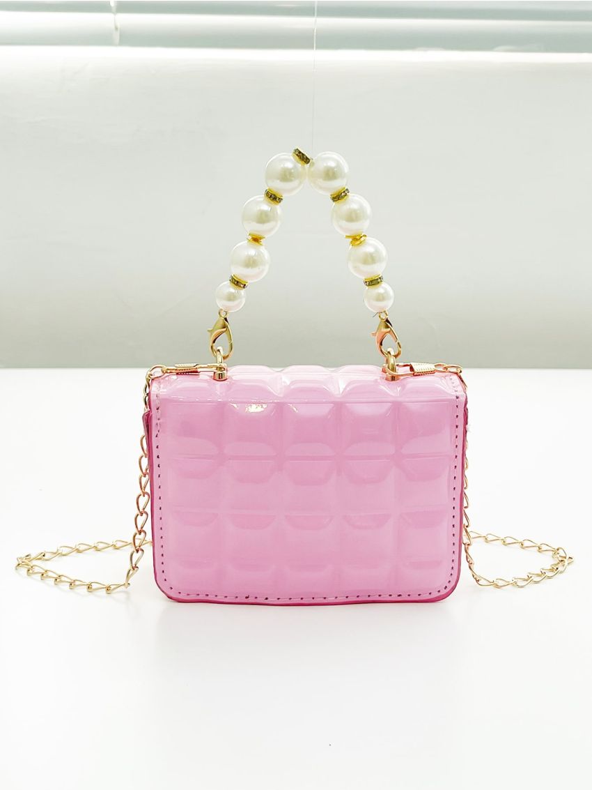 Mini Faux Pearl Decor Turn Lock Square Bag
