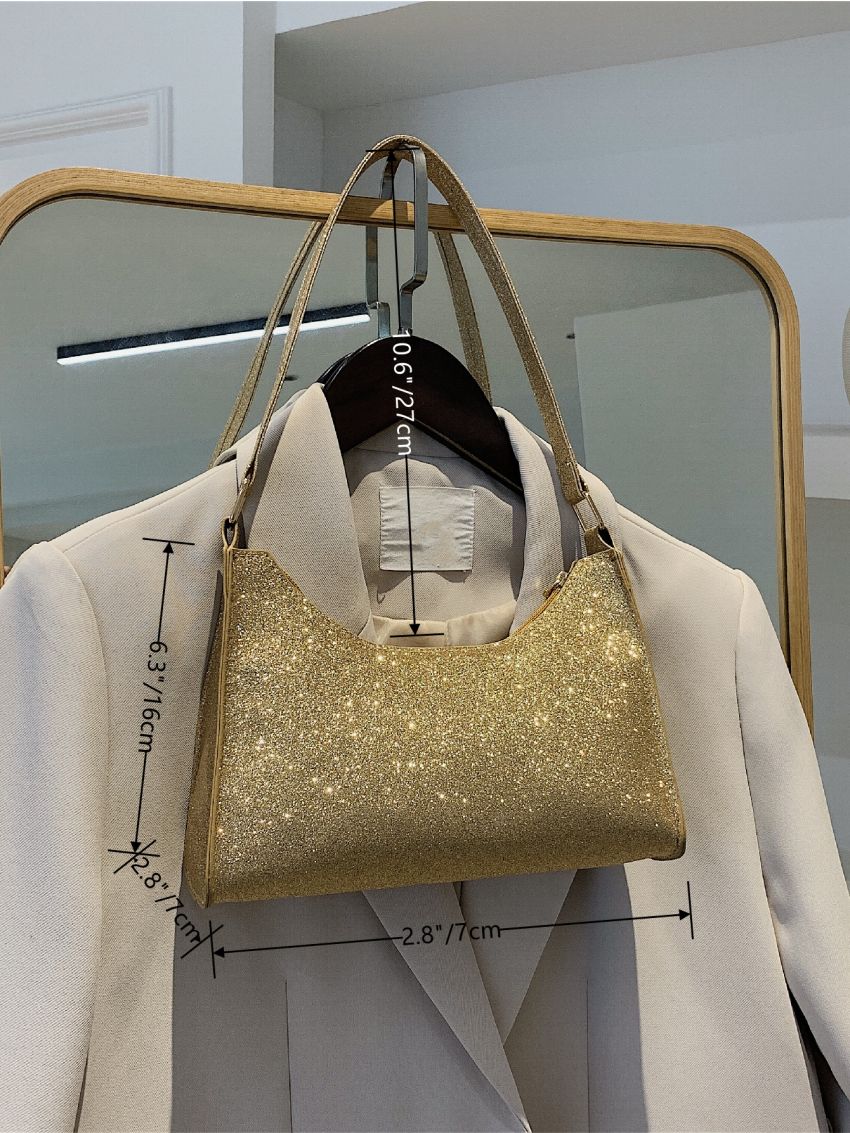 Allover Glitter Decor Baguette Bag