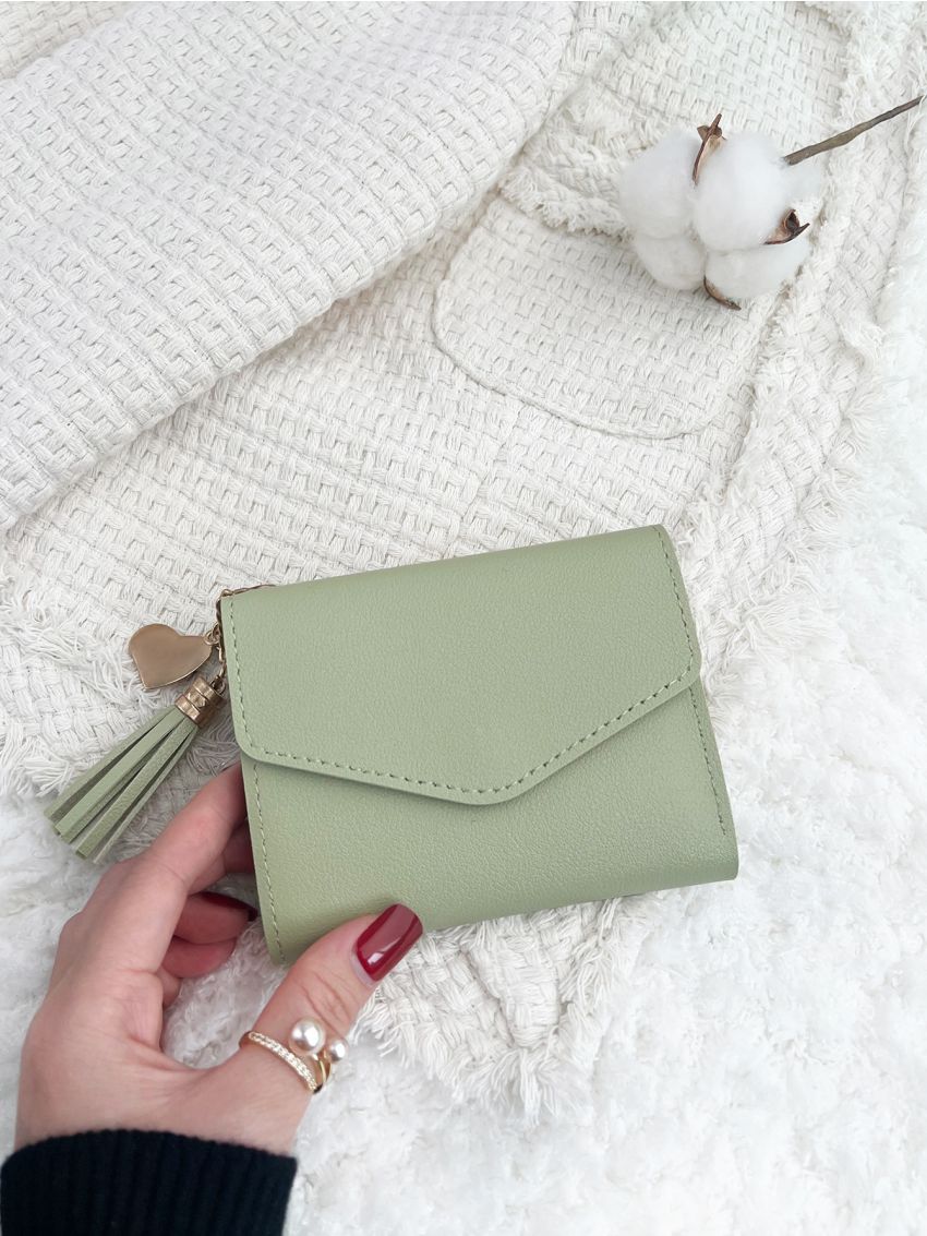 Tassel Decor Croc Embossed Flap Small Wallet