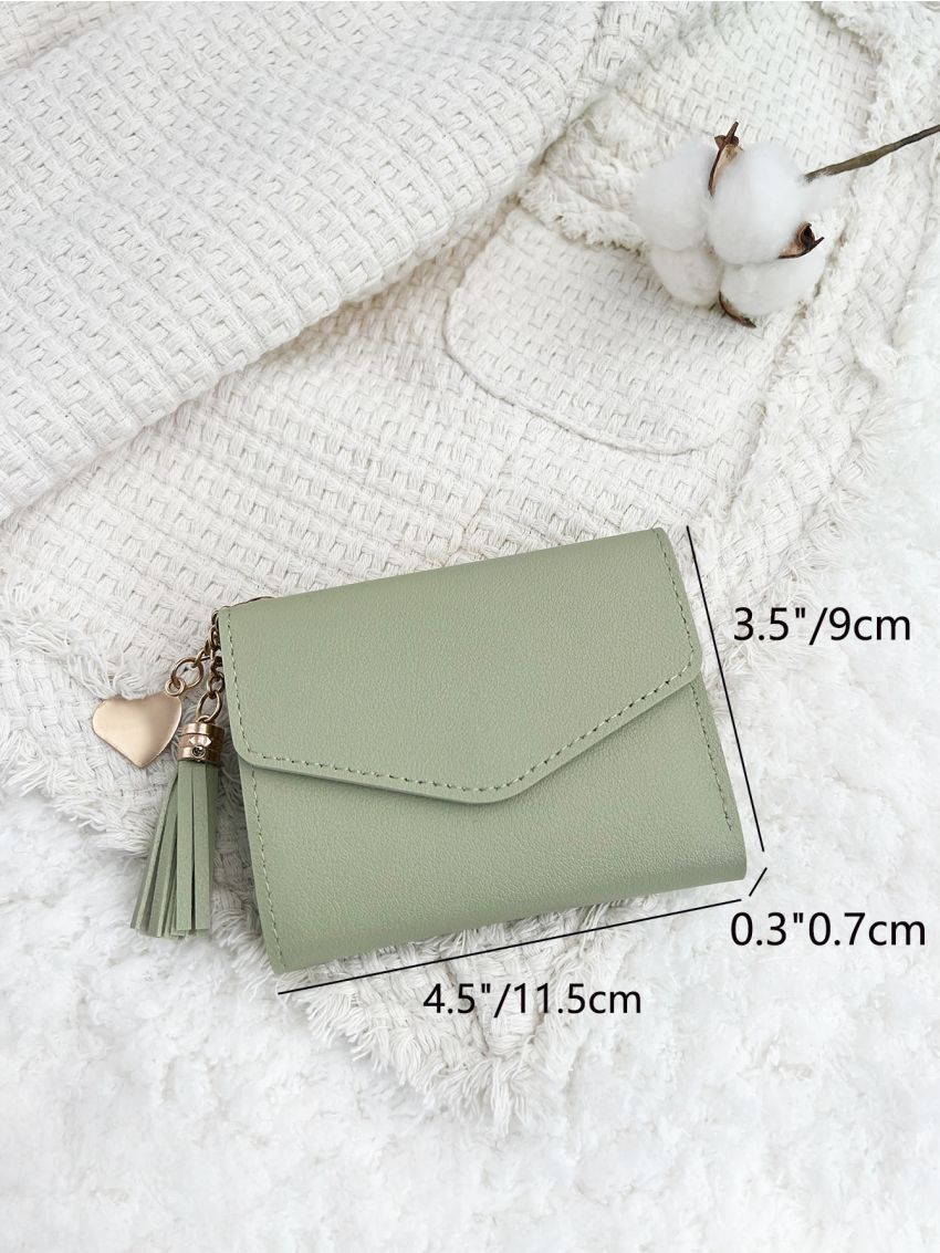 Tassel Decor Croc Embossed Flap Small Wallet
