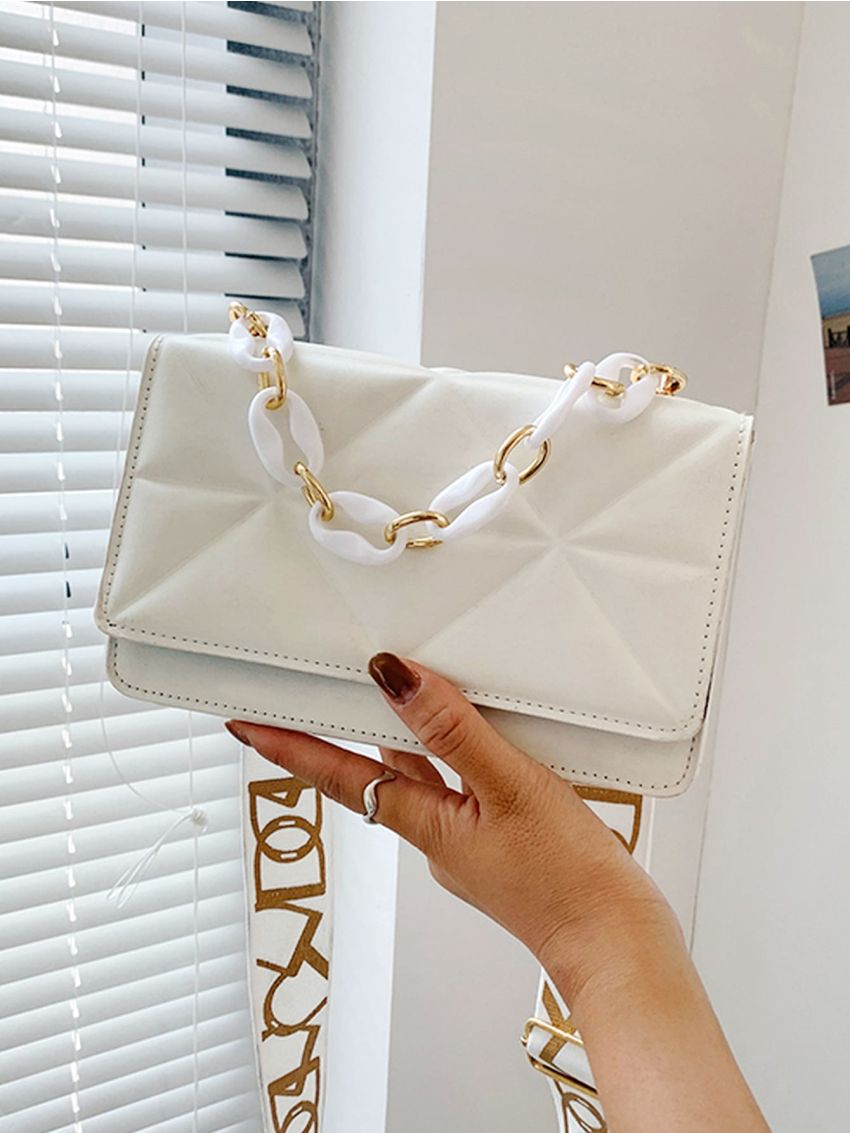 Mini Solid Embossed Flap Chain Square Bag