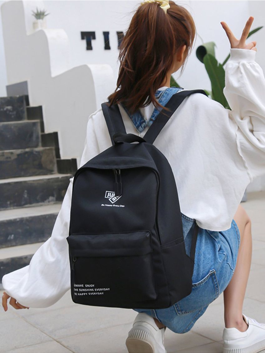 Letter Graphic Double Zipper Backpack