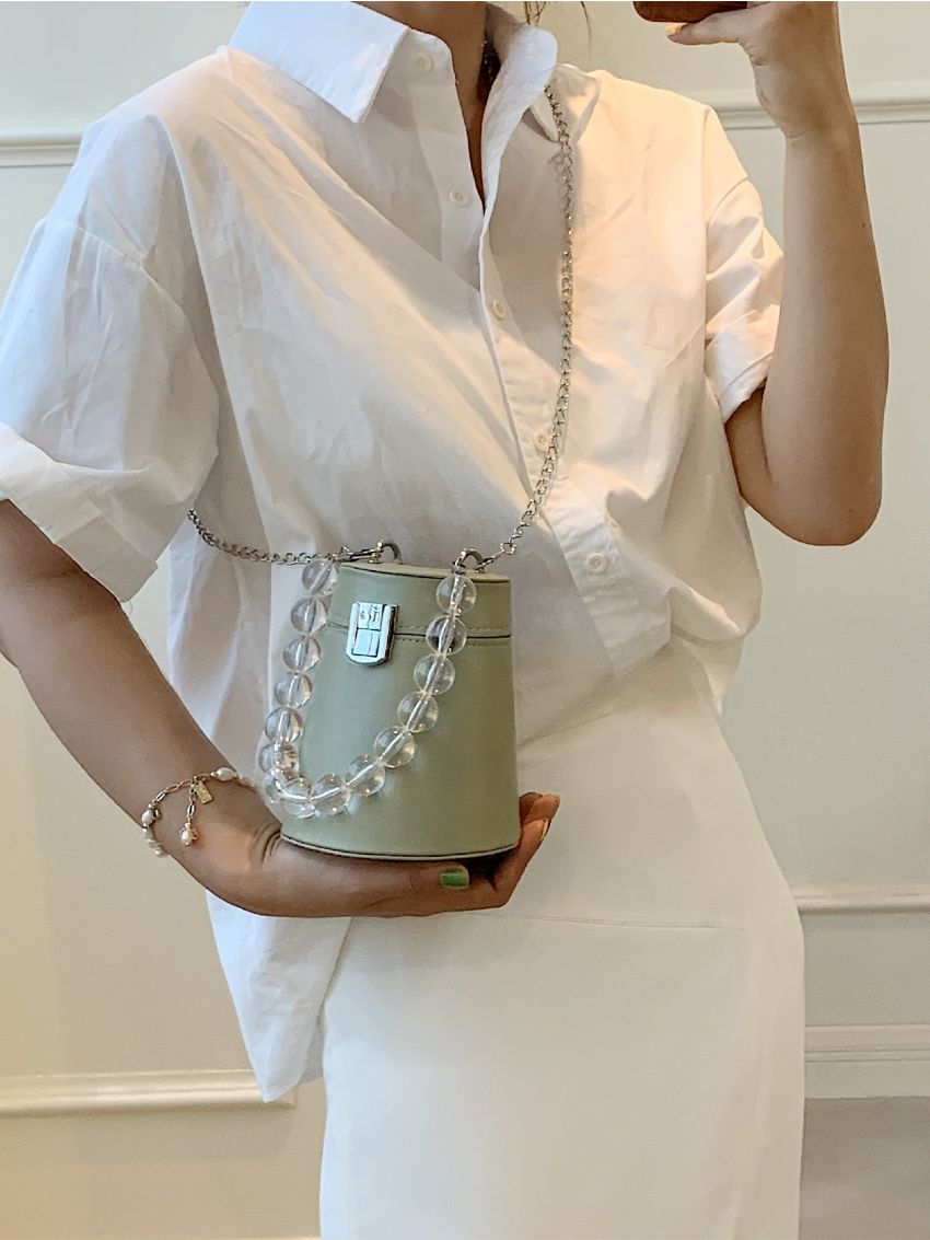 Mini Beaded Decor Metal Lock Detail Novelty Bag