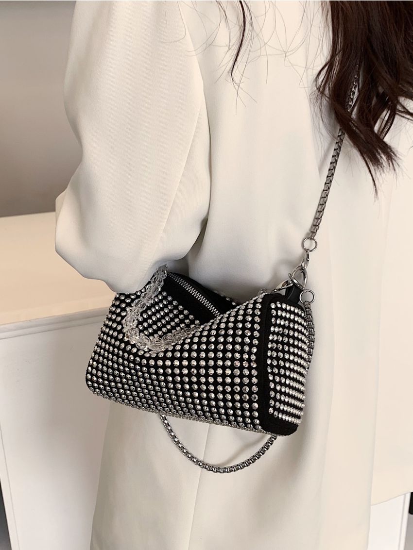 Rhinestone Decor Chain Bucket Bag