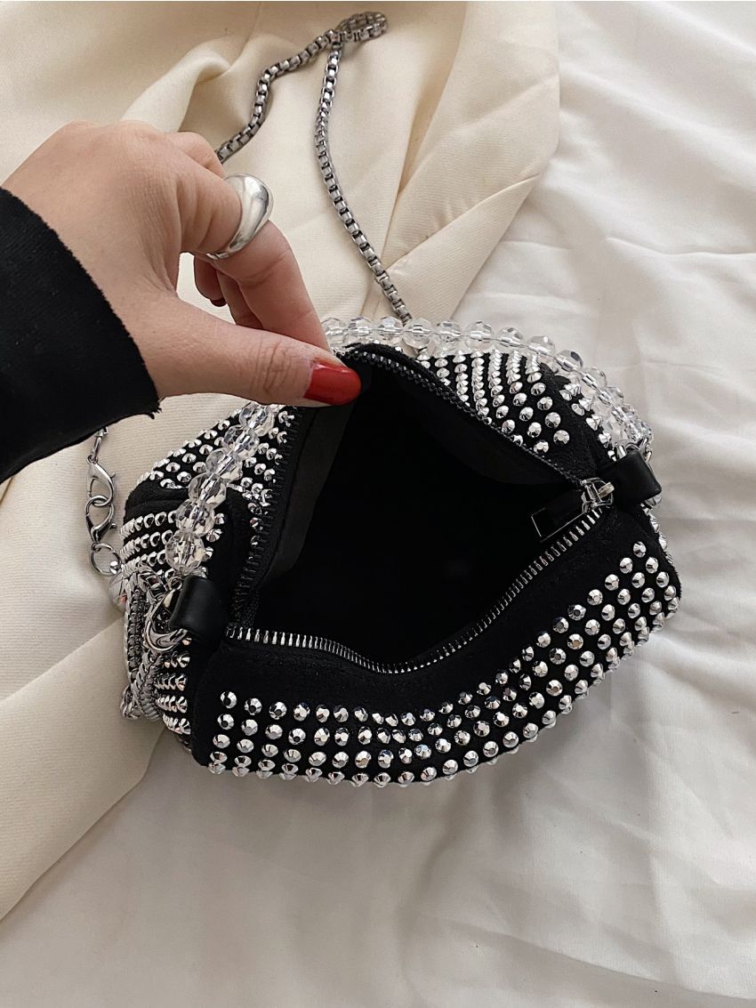 Rhinestone Decor Chain Bucket Bag