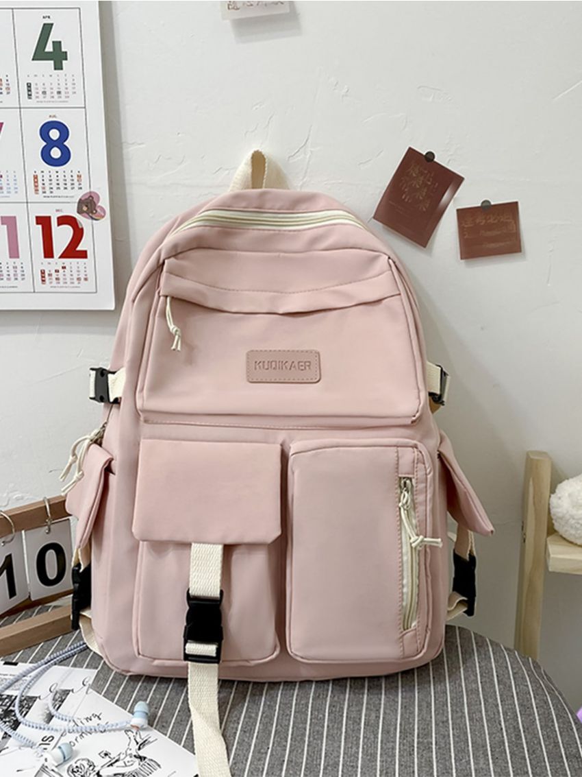Letter Patch & Buckle Decor Functional Backpack