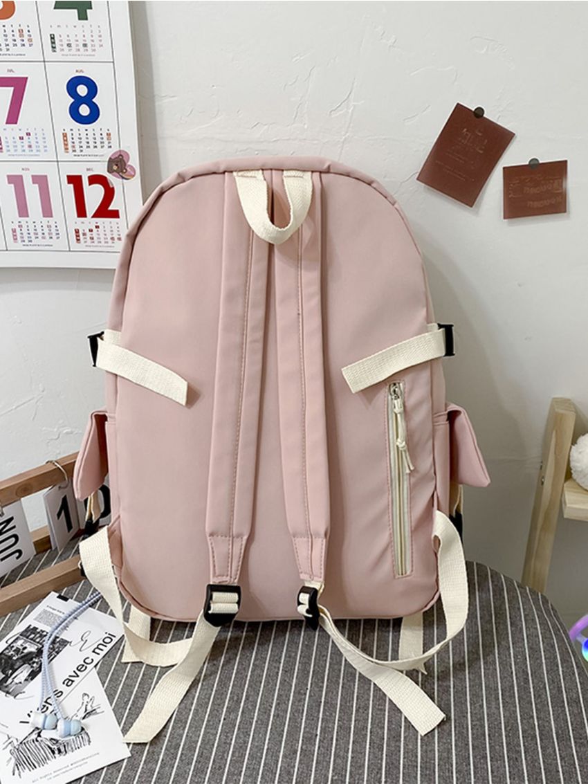 Letter Patch & Buckle Decor Functional Backpack