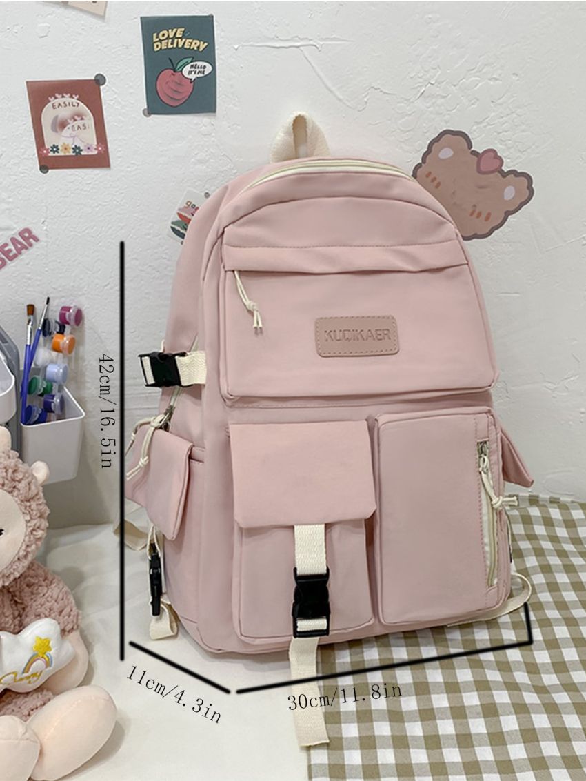 Letter Patch & Buckle Decor Functional Backpack