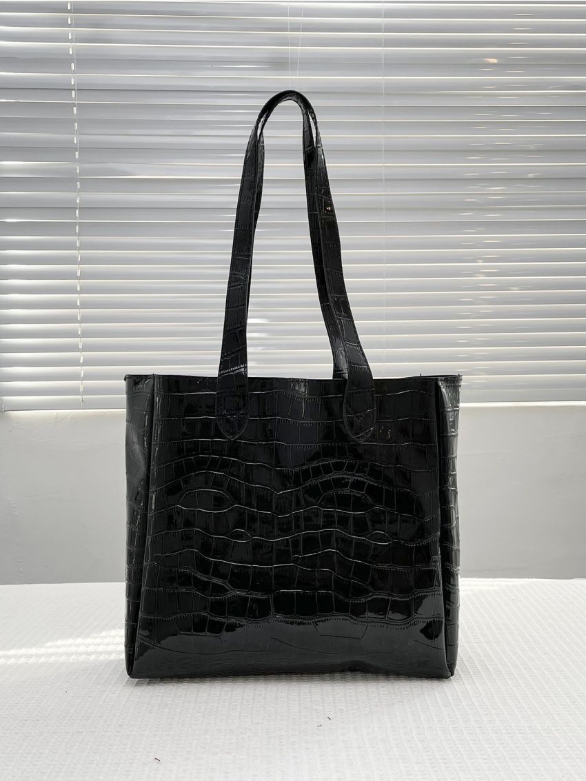 Crocodile Embossed Pattern Shoulder Tote Bag