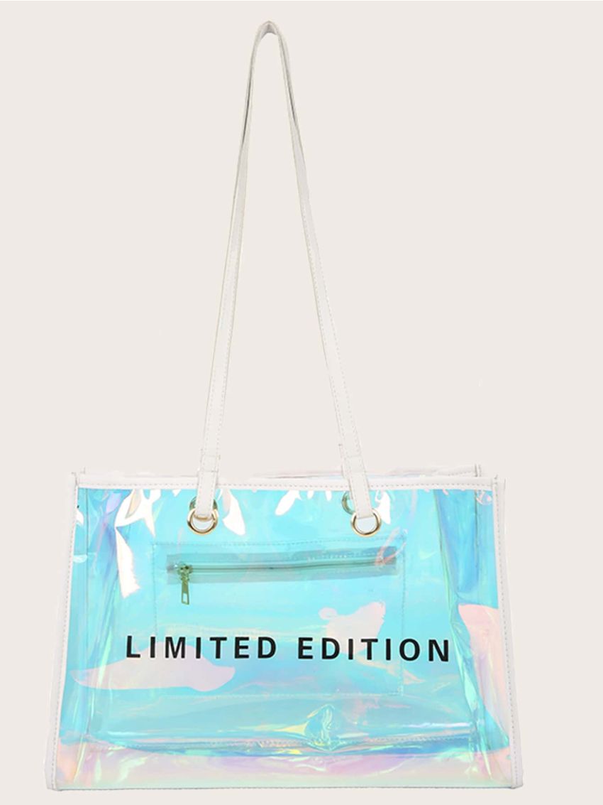 Holographic Letter Graphic Shoulder Tote Bag