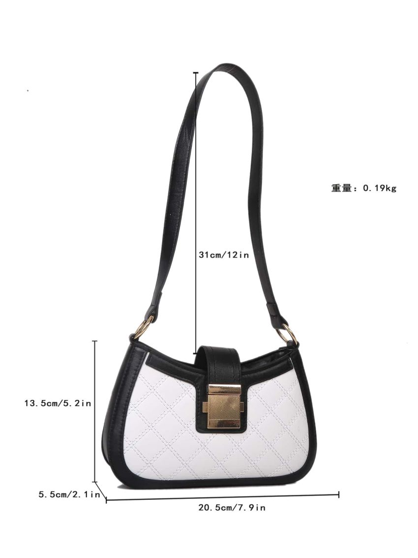Quilted Pattern Two Tone Baguette Bag