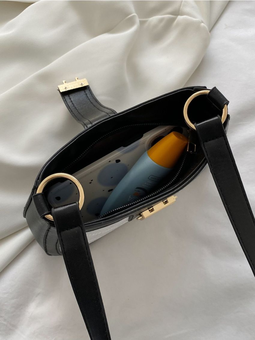 Quilted Pattern Two Tone Baguette Bag