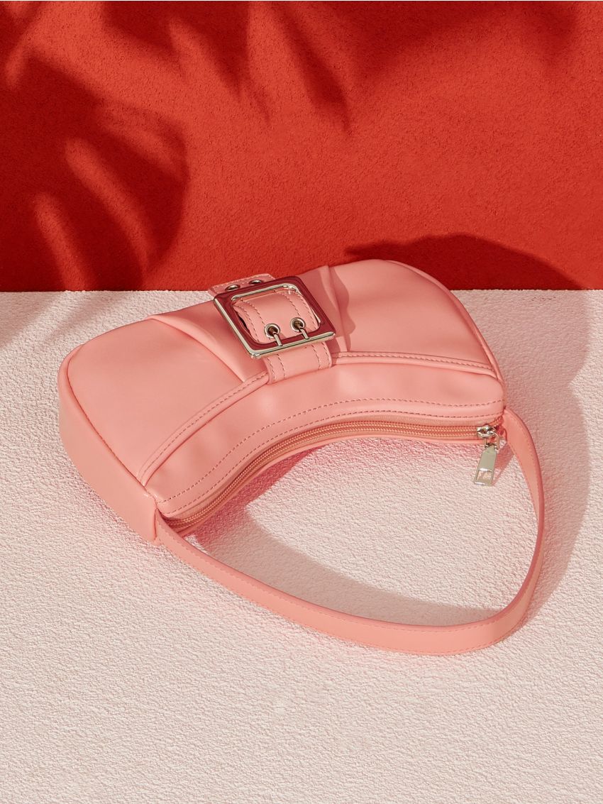 ICON Eyelet Buckle Decor Shoulder Baguette Bag