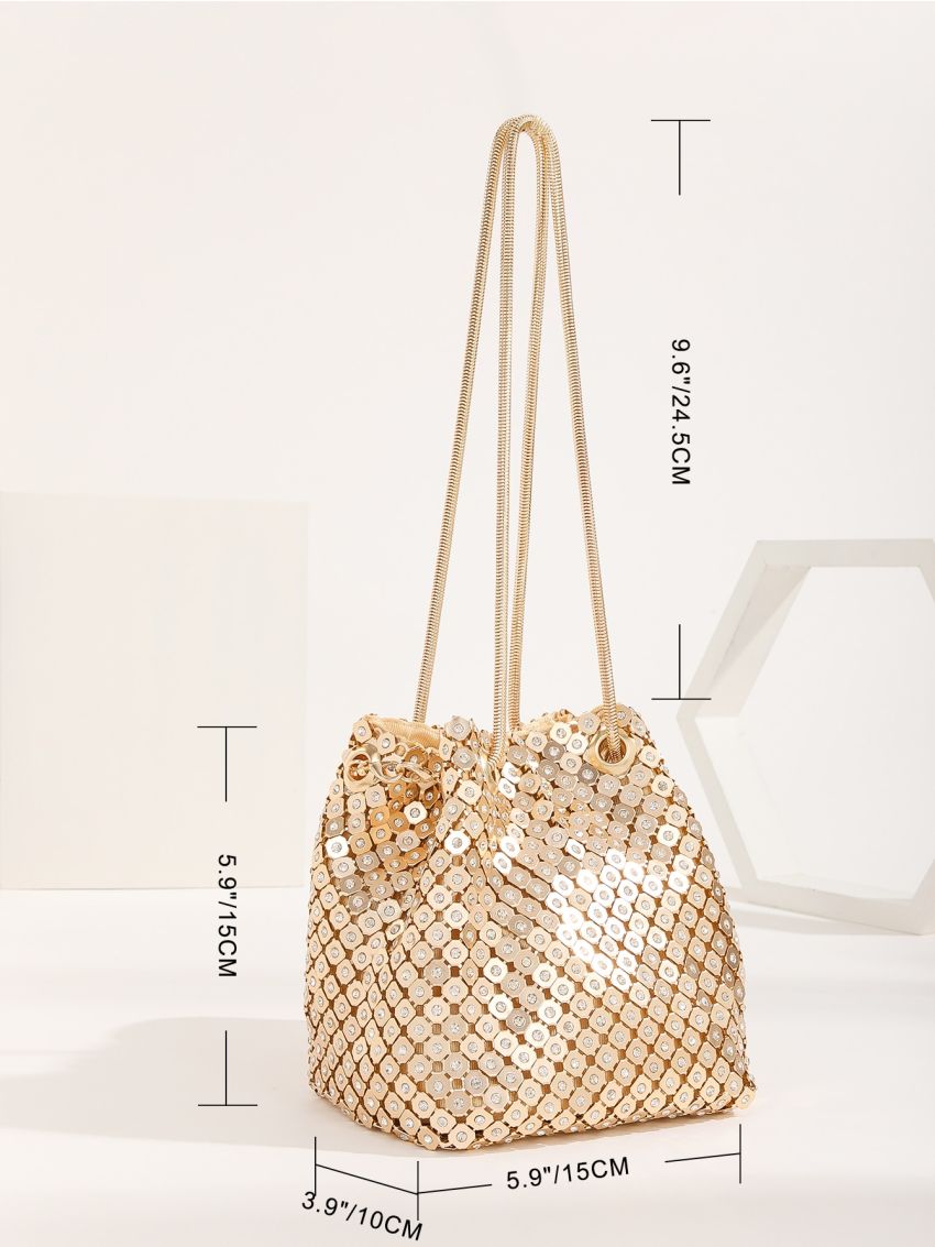 Rhinestone Decor Bucket Bag