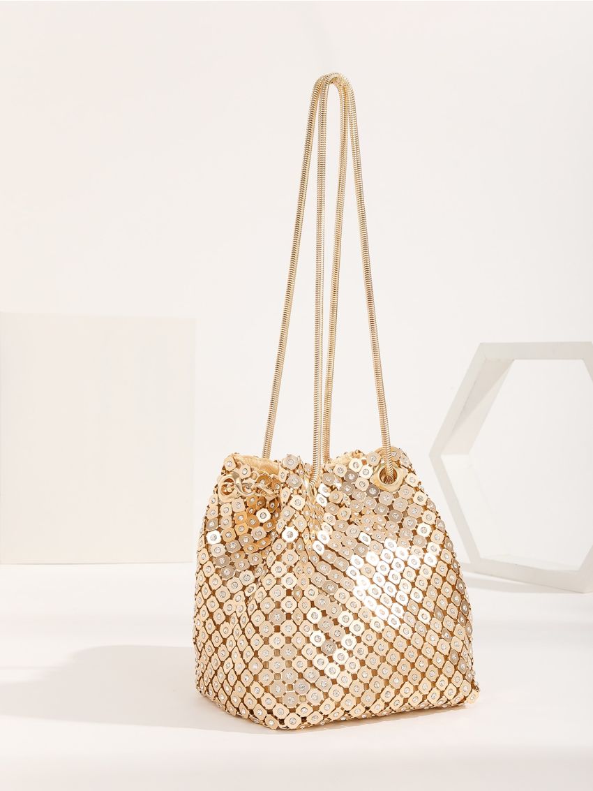 Rhinestone Decor Bucket Bag