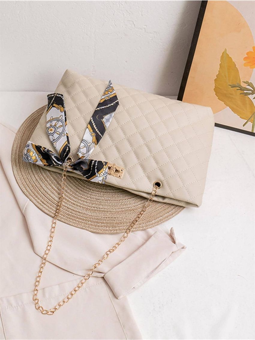 Twilly Scarf Decor Quilted Shoulder Tote Bag