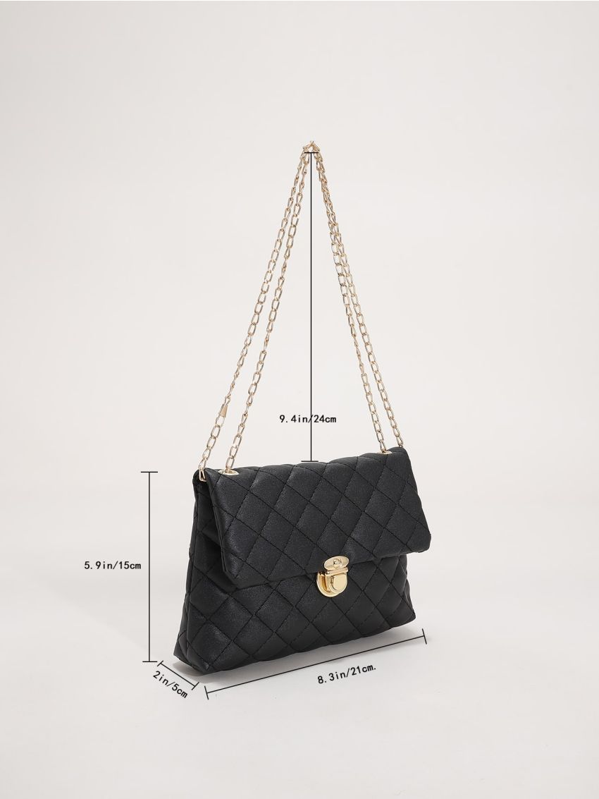 Quilted Pattern Metal Lock Design Chain Square Bag