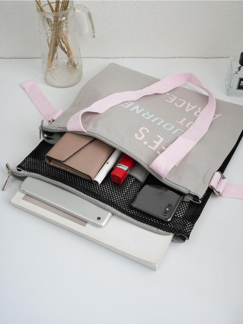 Letter Graphic Pocket Front Tote Bag