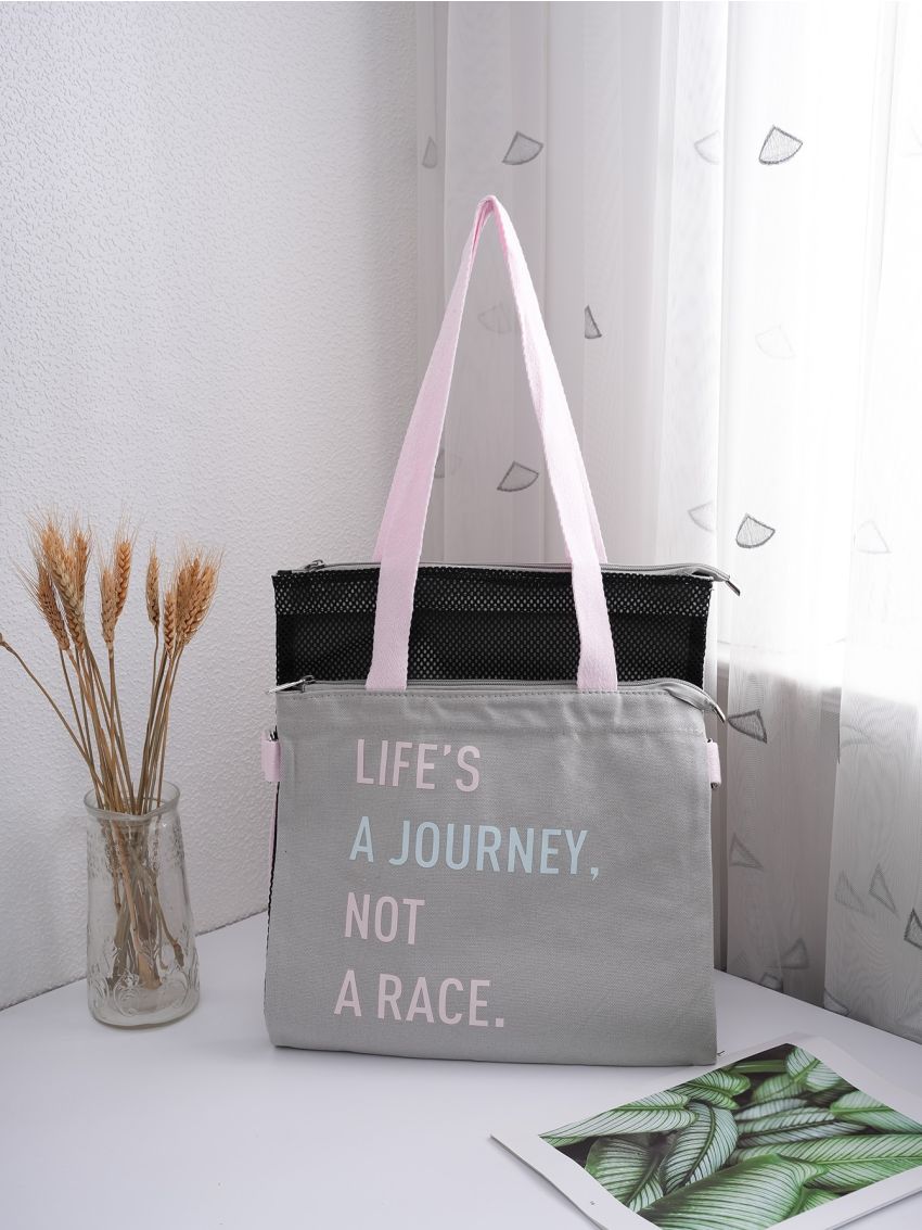 Letter Graphic Pocket Front Tote Bag