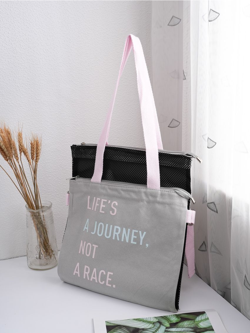 Letter Graphic Pocket Front Tote Bag