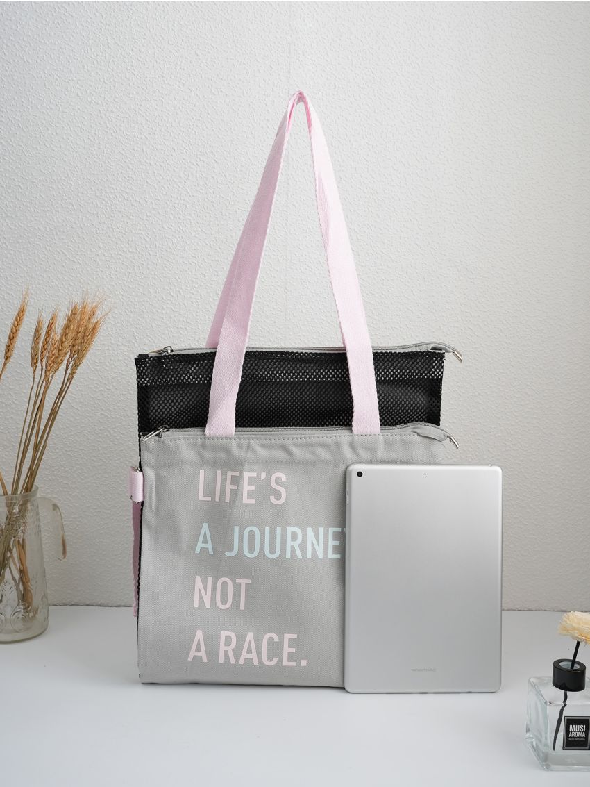 Letter Graphic Pocket Front Tote Bag