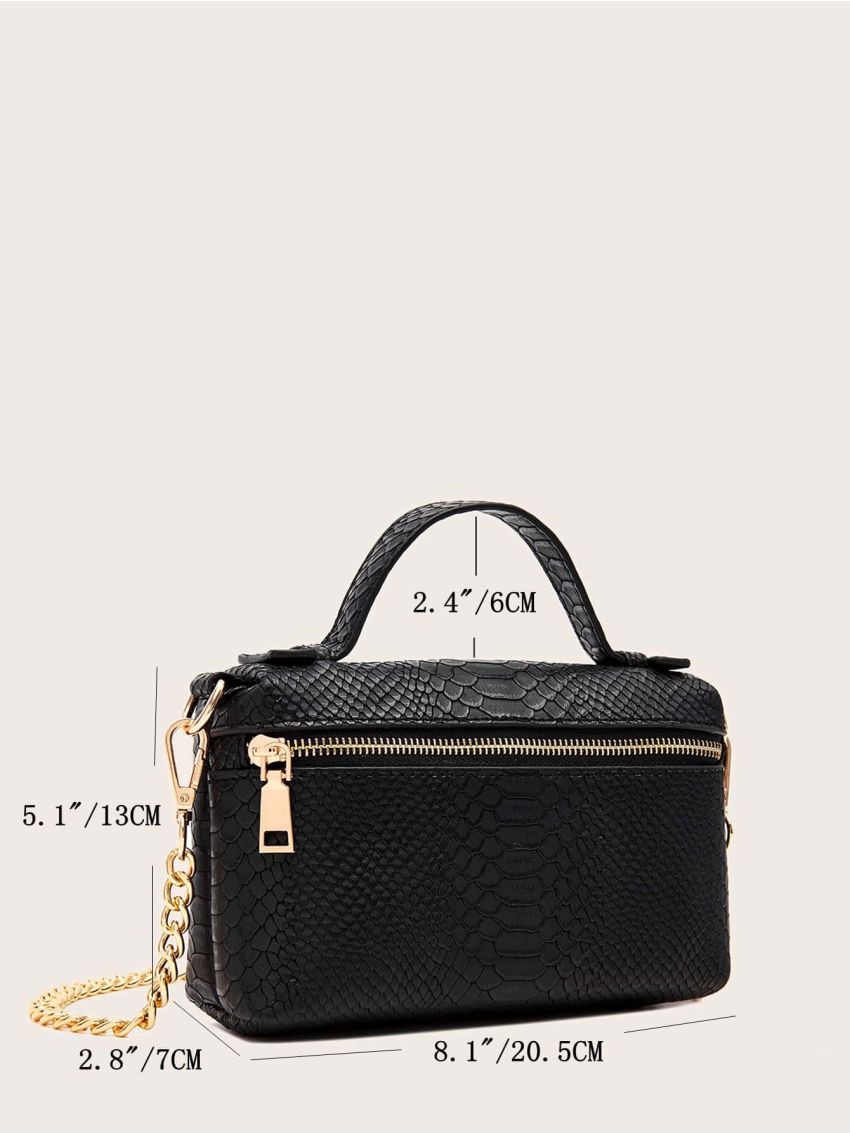 Twilly Scarf Decor Snakeskin Chain Satchel Bag