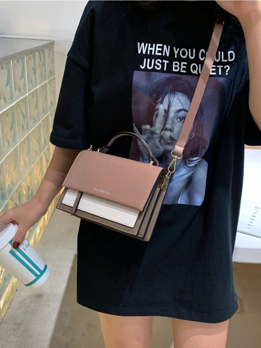 Two Tone Flap Square Bag