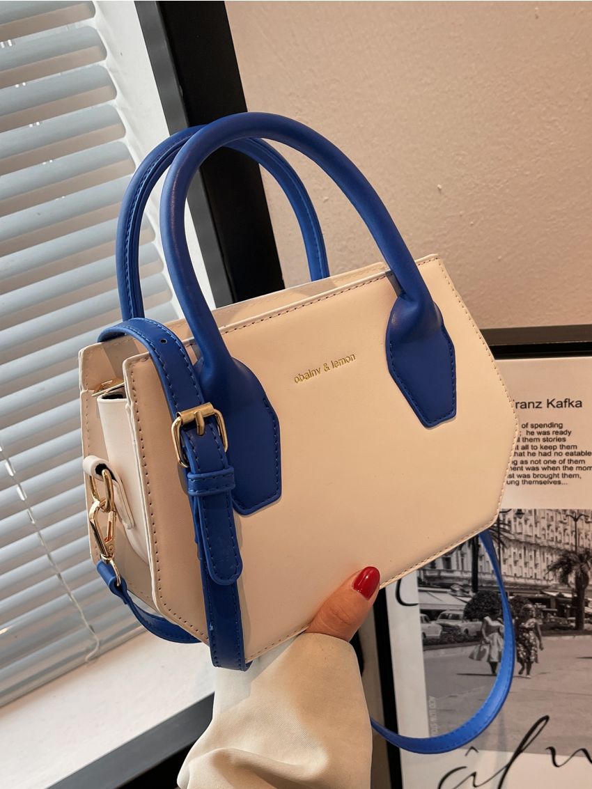 Two Tone Letter Graphic Satchel Bag