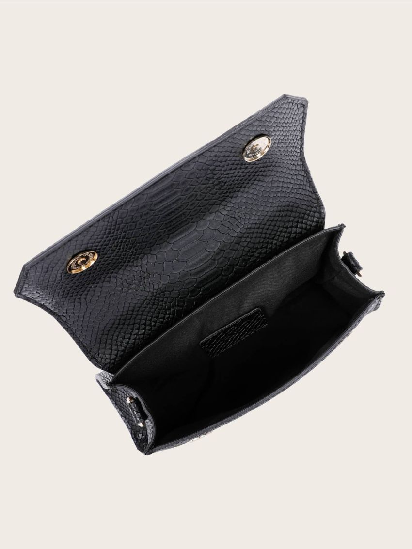 Snakeskin Embossed Flap Square Bag